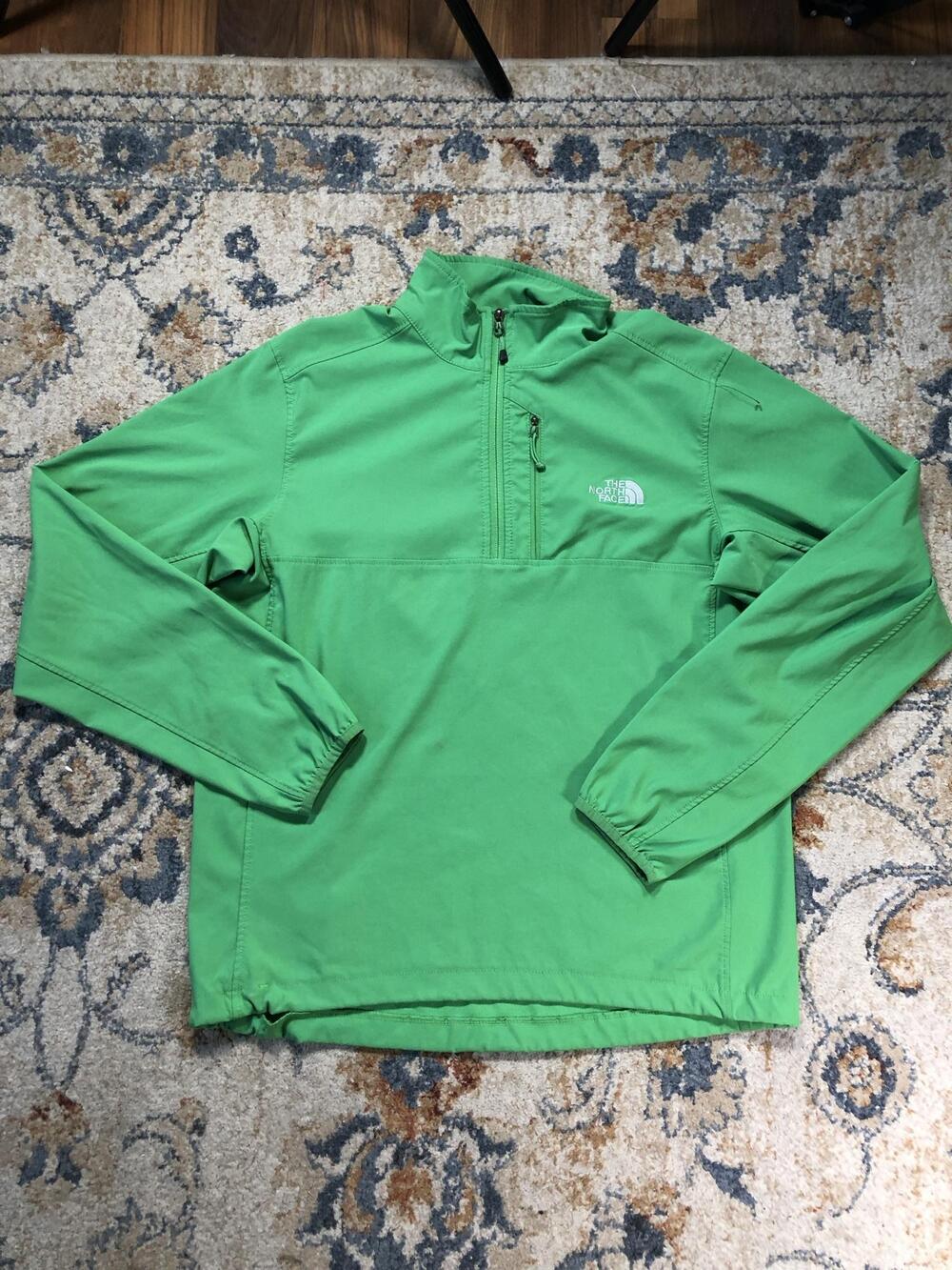 The North Face Jacket Mens Large Green 1/4 Zip Softshell Pullover Windbreaker